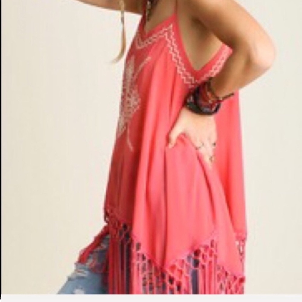 Coral Spaghetti Strap and Fringe Detail … - Picture 3 of 3